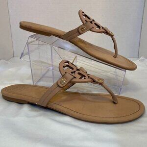 Tory Burch Miller Leather Logo Thong Sandal Nude Tan Classic Slip-On 11M